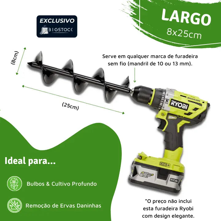 Broca Espiral Garden Auger© - Prepare o Terreno Perfeito Para Suas Plantas Florescerem em Tempo Recorde