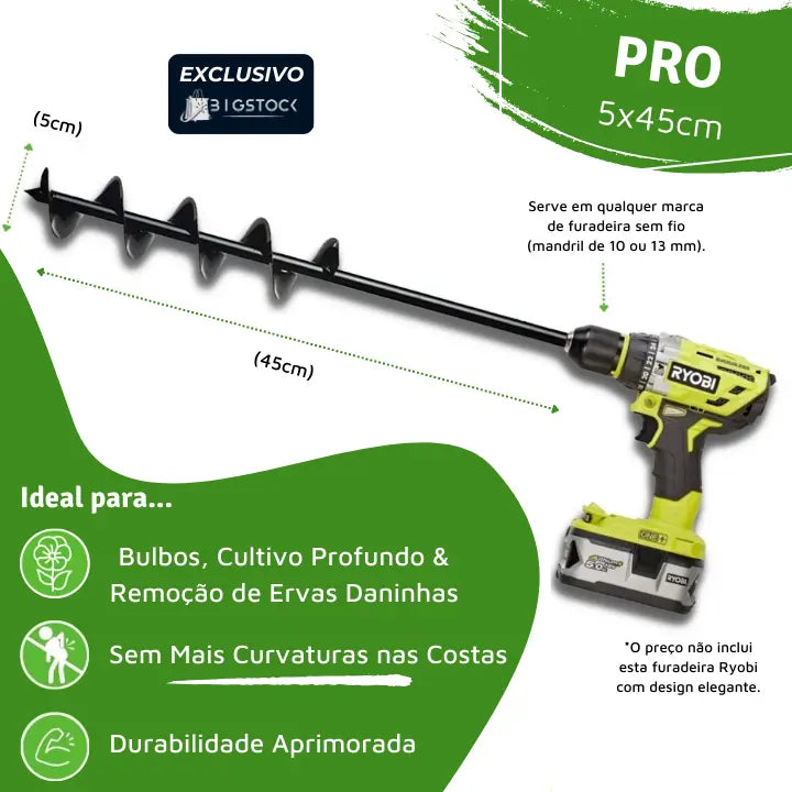 Broca Espiral Garden Auger© - Prepare o Terreno Perfeito Para Suas Plantas Florescerem em Tempo Recorde