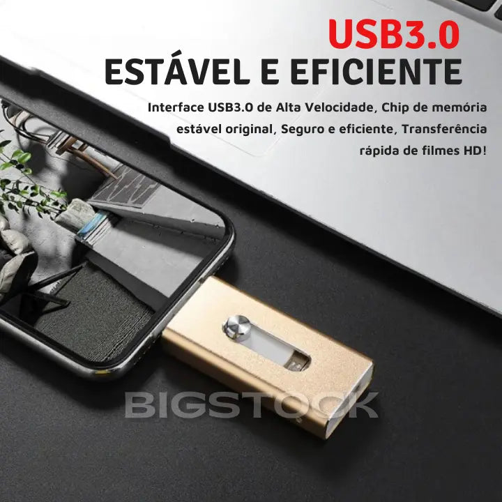 Pen Drive 4 em 1 para Celular BStocker™ - IOS, Android, USB e Tipo C