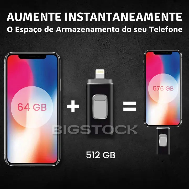 Pen Drive 4 em 1 para Celular BStocker™ - IOS, Android, USB e Tipo C