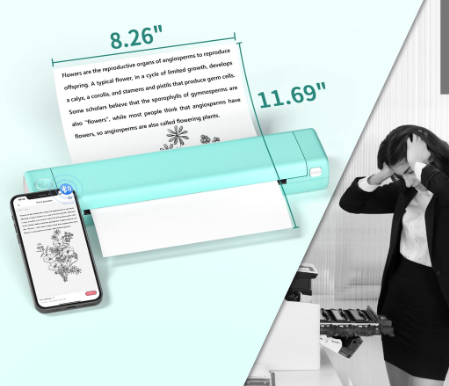 M08F Impressora Bluetooth Térmica - Portátil e sem fio, Papel A4