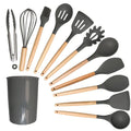 Kit 12 Utensílios Cozinha Silicone Cabo De Madeira - KitchenAD