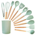 Kit 12 Utensílios Cozinha Silicone Cabo De Madeira - KitchenAD