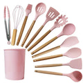 Kit 12 Utensílios Cozinha Silicone Cabo De Madeira - KitchenAD