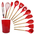 Kit 12 Utensílios Cozinha Silicone Cabo De Madeira - KitchenAD
