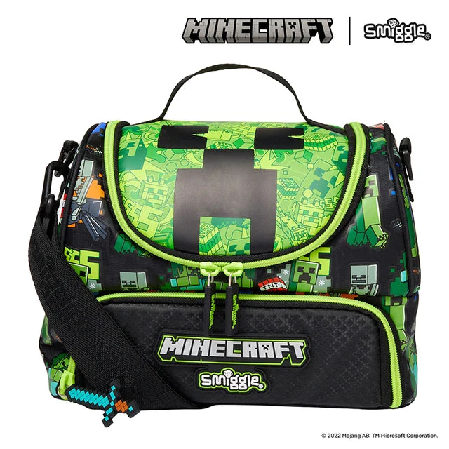 Mochila Escolar Smiggle Minecraft - Kit com lancheira + 1 garrafa térmica de brinde