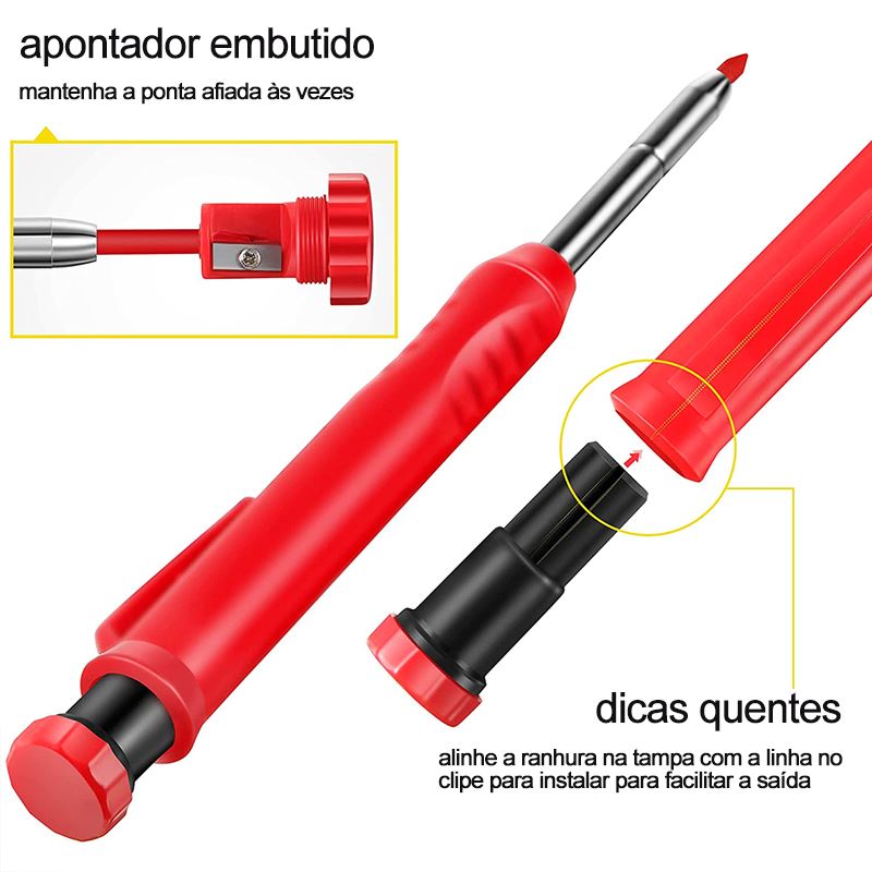 Conjunto De Lápis De Carpinteiro Sólido - Com Refil