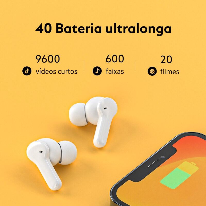 Fone de Ouvido T13 com 4 Microfones, Controle Por toque e Bluetooth 5.1