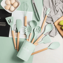 Kit Utensílios de Silicone com Cabo de Madeira - BStocker™ (12 Peças)