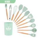Kit Utensílios de Silicone com Cabo de Madeira - BStocker™ (12 Peças)