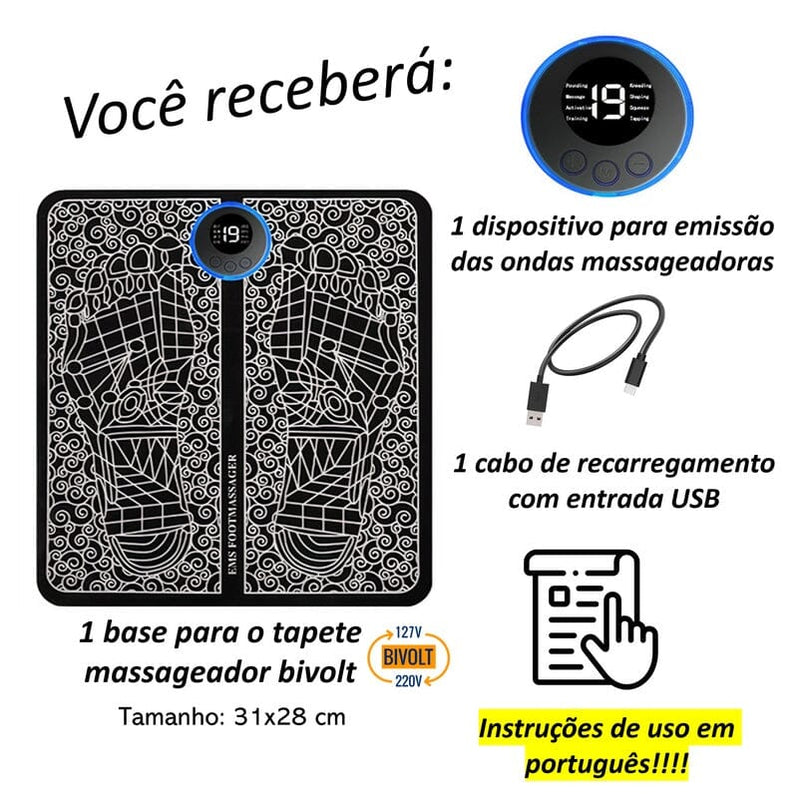 Massageador Elétrico Para Os Pés - Tapete Shiatsu + Controle Portátil