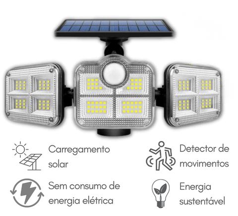Refletor Solar LED Com 3 Cabeças 800W - Eco Bright